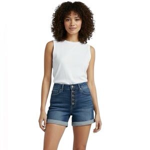 Judy Blue Dark Wash Button Fly Cuffed Denim Shorts Size L